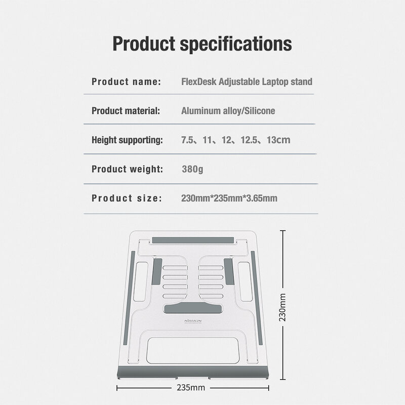 Suport Laptop Nillkin FlexDesk Ajustabil Universal Din Aluminiu Si Silicon - Argintiu