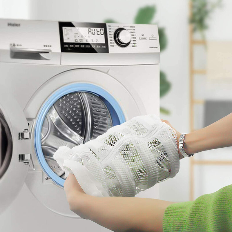 Sac Textil Cu Fermoar Pentru Spalat Incaltaminte Si Haine Delicate - Alb