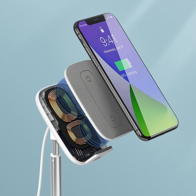 Suport Birou Baseus Cu Incarcare Wireless Pentru Telefon 15V - SUWY-D0S - Argintiu