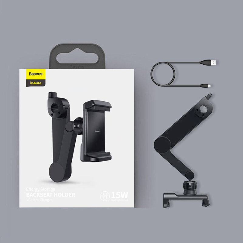 Suport Auto Cu Incarcare Wireless Telefon Baseus Cu Prindere Pe Tetiera 15W - WXHZ-01 - Negru
