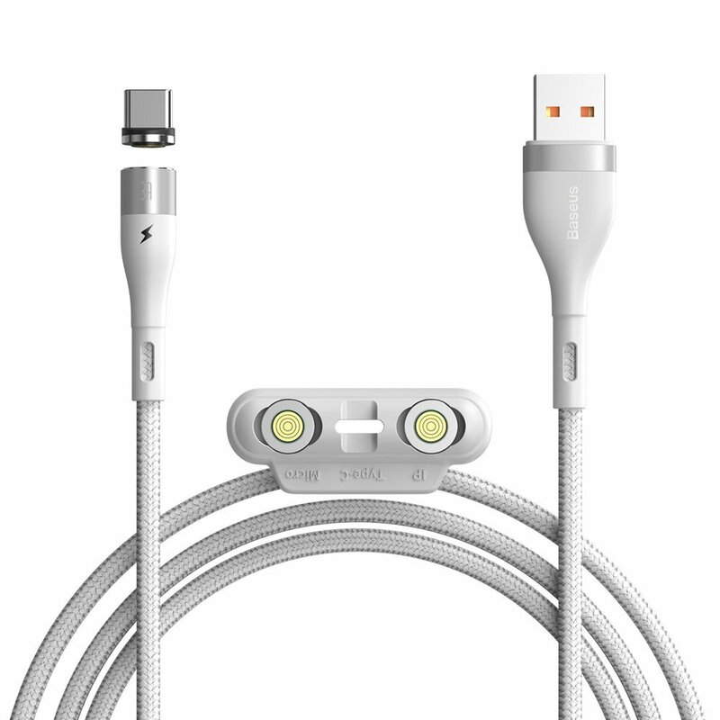 Cablu De Date Baseus Zinc Magnetic 3in1 USB / Lightning / Type C / Micro-USB 3A - 1m - CA1T3-A02 - Alb