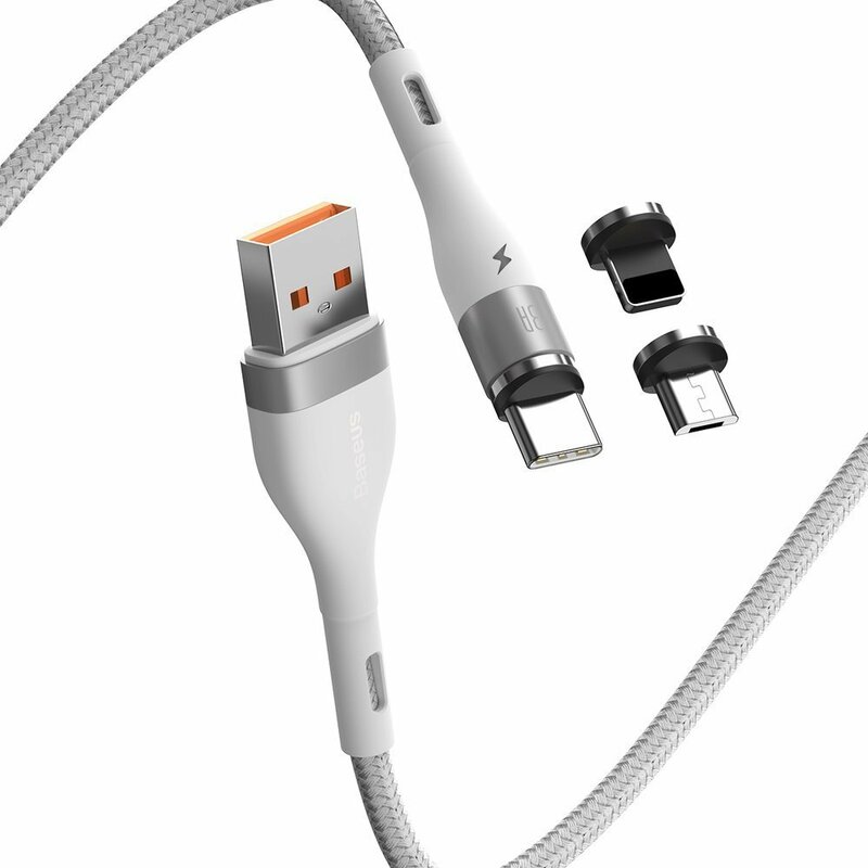 Cablu De Date Baseus Zinc Magnetic 3in1 USB / Lightning / Type C / Micro-USB 3A - 1m - CA1T3-A02 - Alb