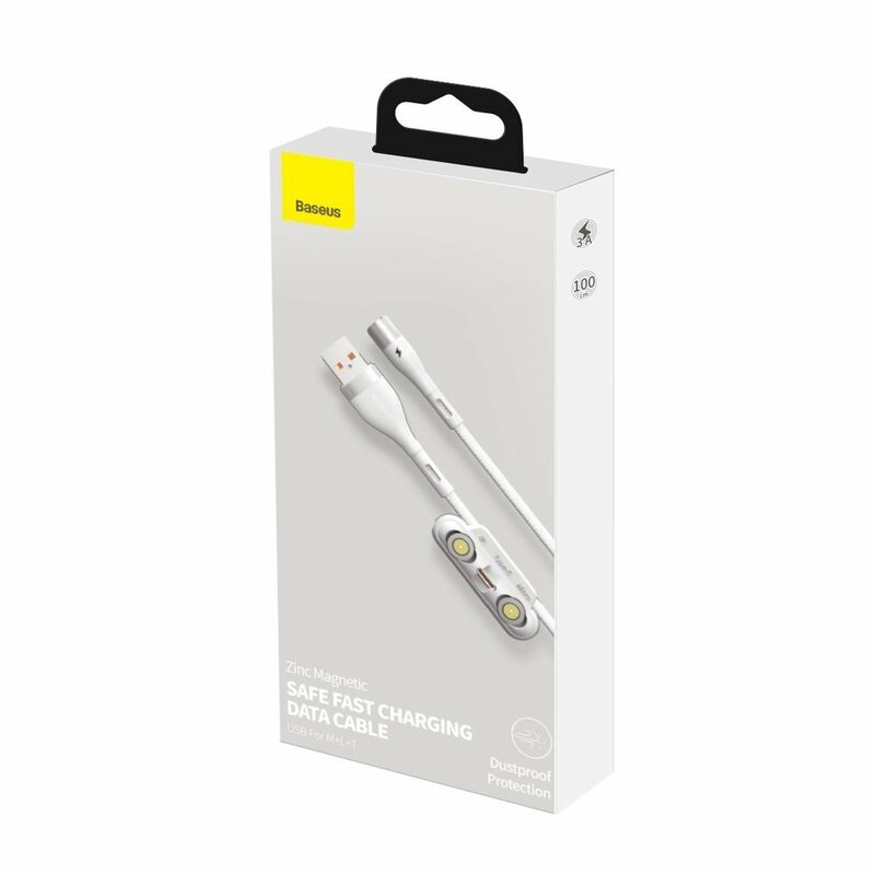 Cablu De Date Baseus Zinc Magnetic 3in1 USB / Lightning / Type C / Micro-USB 3A - 1m - CA1T3-A02 - Alb