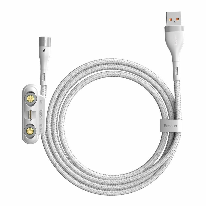 Cablu De Date Baseus Zinc Magnetic 3in1 USB / Lightning / Type C / Micro-USB 3A - 1m - CA1T3-A02 - Alb