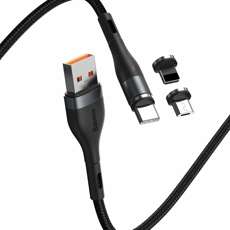Cablu De Date Baseus Zinc Magnetic 3in1 USB / Lightning / Type C / Micro-USB 3A - 1m - CA1T3-AG1 - Negru