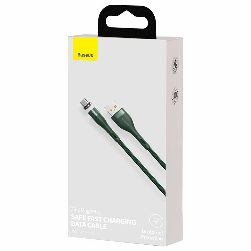 Cablu De Date Baseus Zinc Magnetic USB / Micro-USB 3A - 1m - CAMXC-K06 - Verde