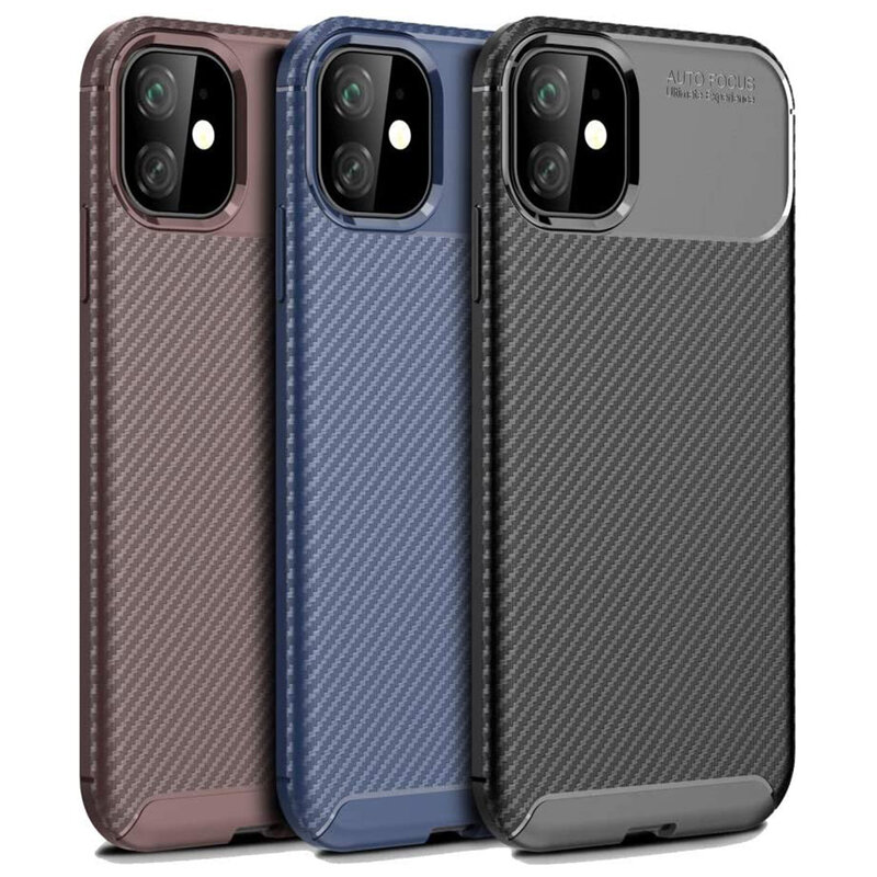 Husa iPhone 12 Carbon Fiber Skin - Albastru