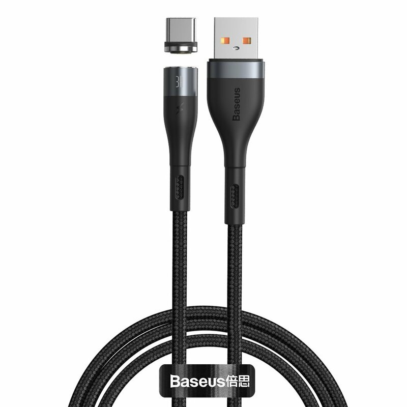 Cablu De Date Baseus Zinc Magnetic Cu Incarcare Rapida USB / Type-C 3A - 1m - CATXC-MG1 - Negru