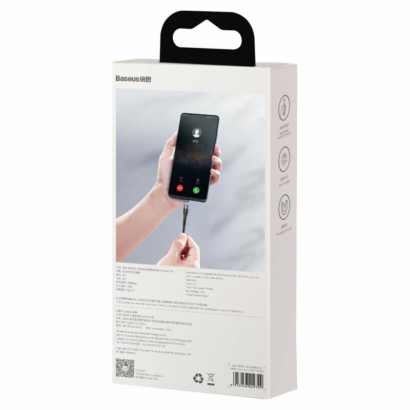 Cablu De Date Baseus Zinc Magnetic Cu Incarcare Rapida USB / Type-C 3A - 1m - CATXC-MG1 - Negru