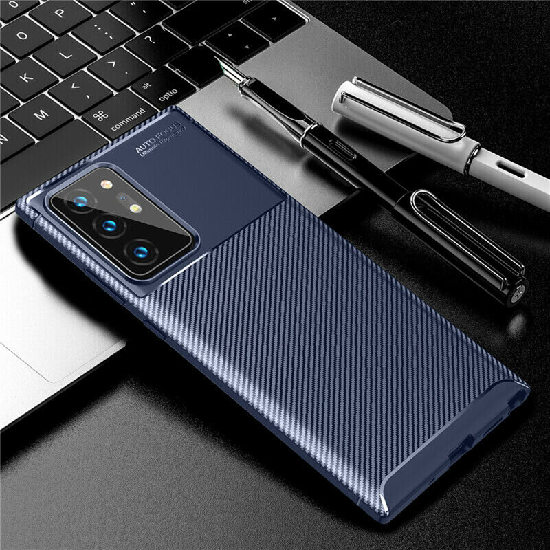 Husa Samsung Galaxy Note 20 Ultra Carbon Fiber Skin - Albastru