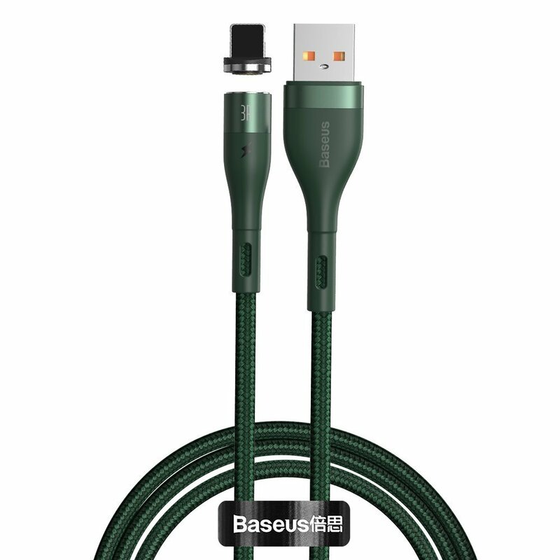 Cablu De Date Baseus Zinc Magnetic Cu Incarcare Rapida USB / Lightning 3A - 1m - CALXC-K06 - Verde