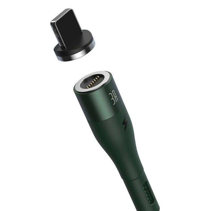 Cablu De Date Baseus Zinc Magnetic Cu Incarcare Rapida USB / Lightning 3A - 1m - CALXC-K06 - Verde