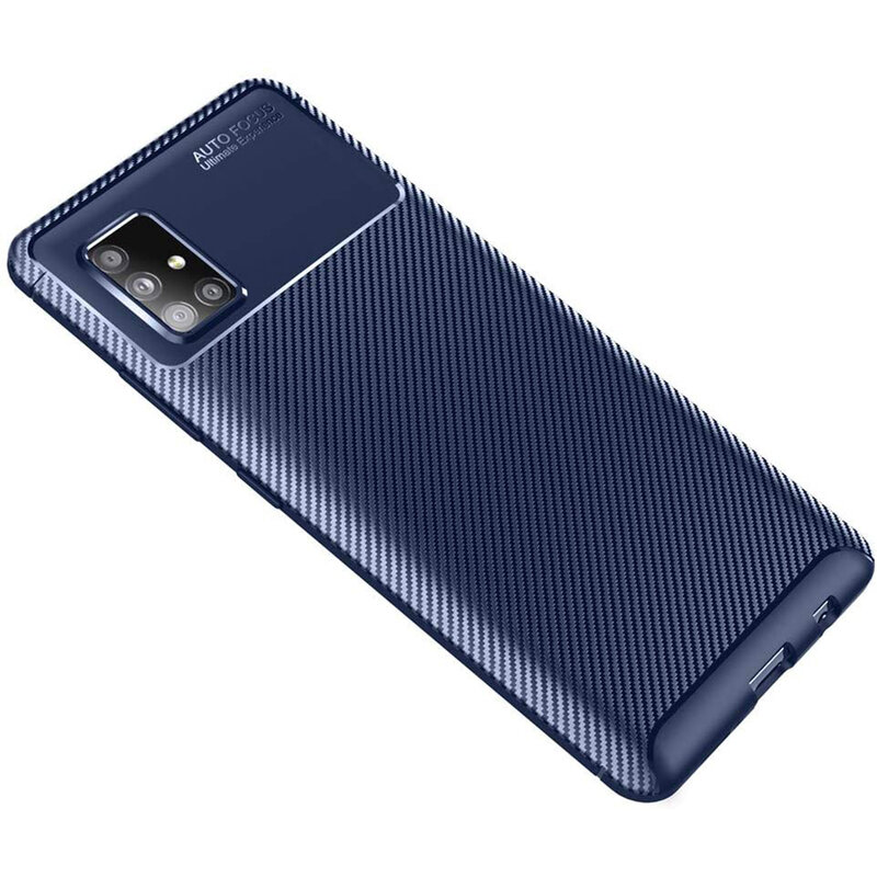 Husa Samsung Galaxy A51 5G Carbon Fiber Skin - Albastru