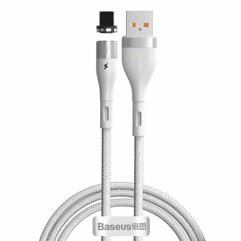 Cablu De Date Baseus Zinc Magnetic Cu Incarcare Rapida USB / Lightning 3A - 1m - CALXC-K02 - Alb