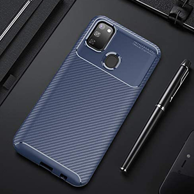 Husa Samsung Galaxy M30s Carbon Fiber Skin - Albastru