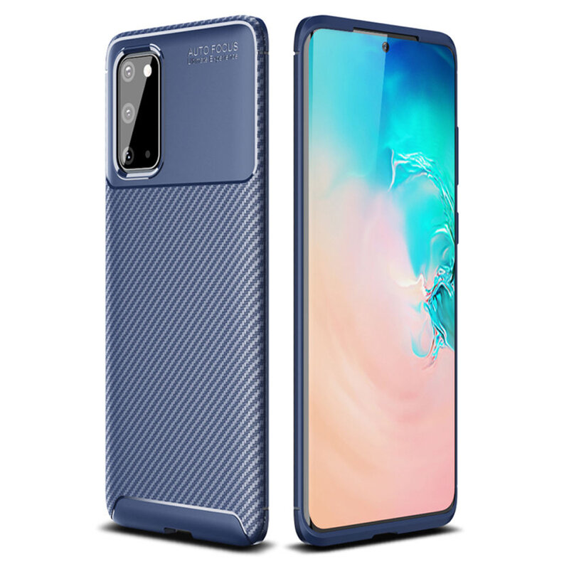 Husa Samsung Galaxy S20 Carbon Fiber Skin - Albastru