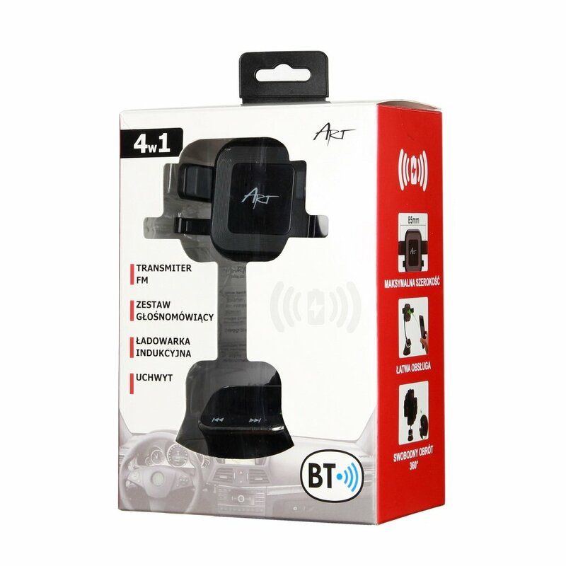 Suport Auto Mobster ART 4in1 Cu Modulator FM/Incarcator Wireless 10W - FM-09BT - Negru