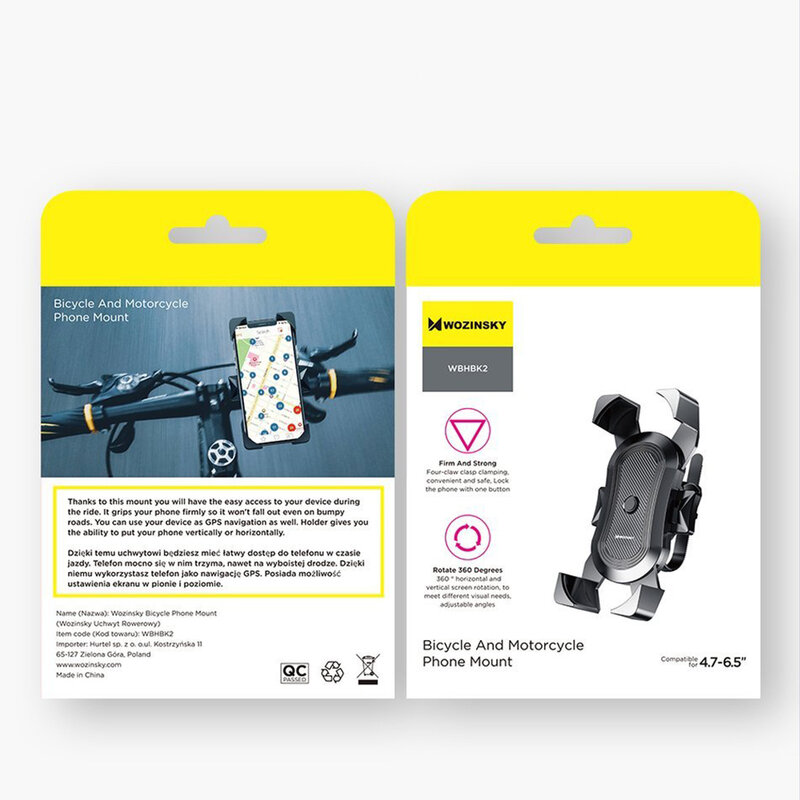 Suport Bicicleta/Motocicleta Wozinsky Ajustabil Pentru Telefon Cu Prindere Pe Ghidon - WBHBK2 - Negru