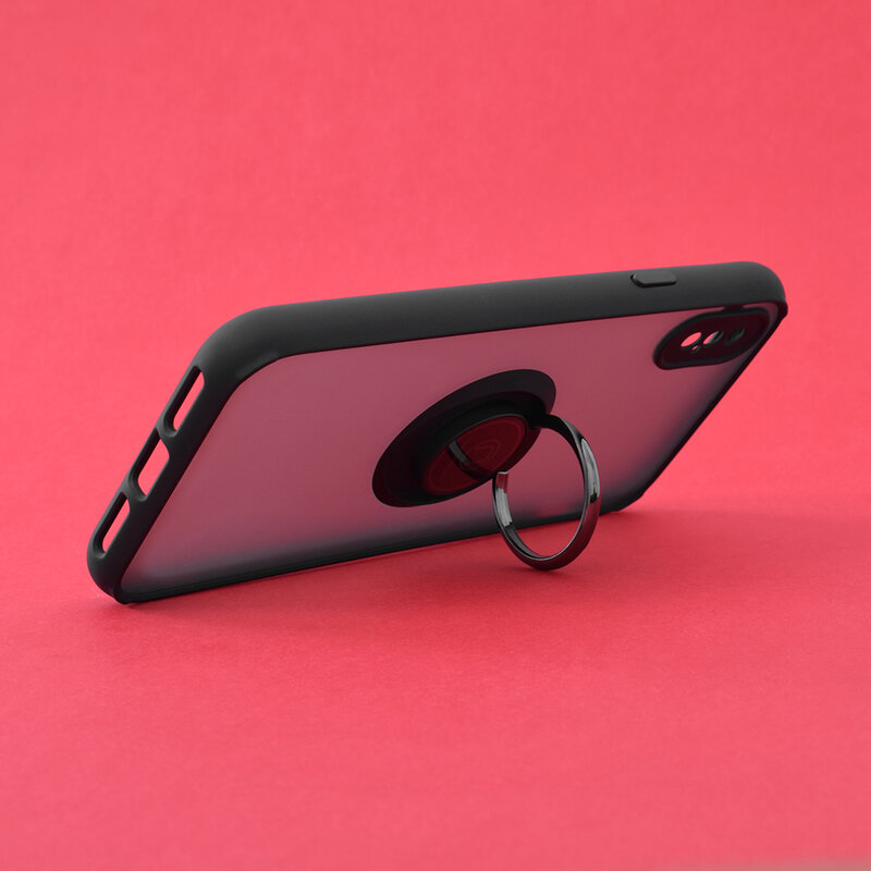 Husa iPhone X, iPhone 10 Techsuit Glinth Cu Inel Suport Stand Magnetic - Negru