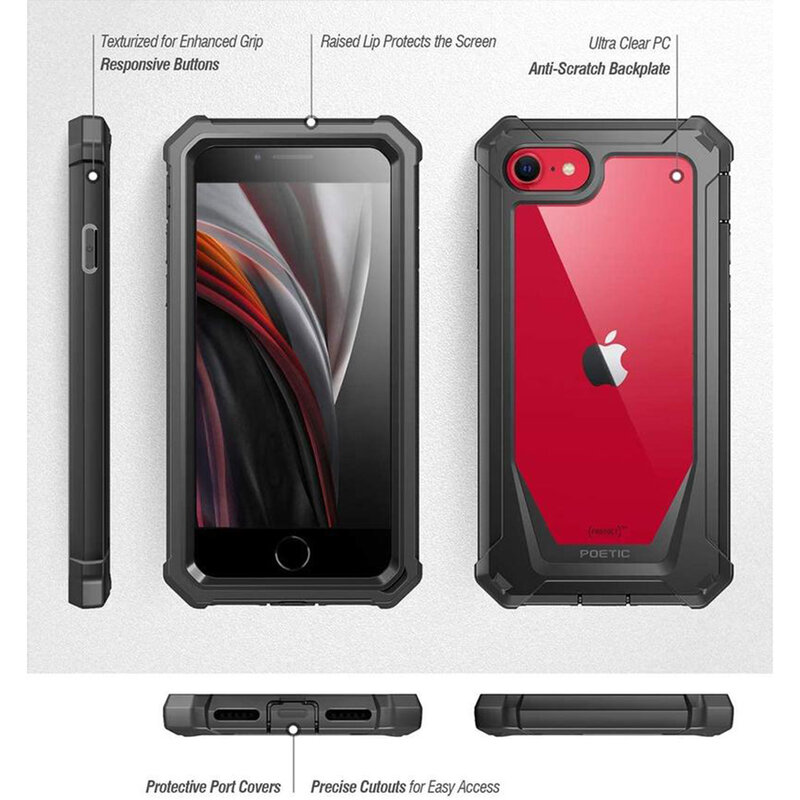 [Pachet 360°] Husa iPhone 8 Poetic Guardian + Folie Ecran - Negru