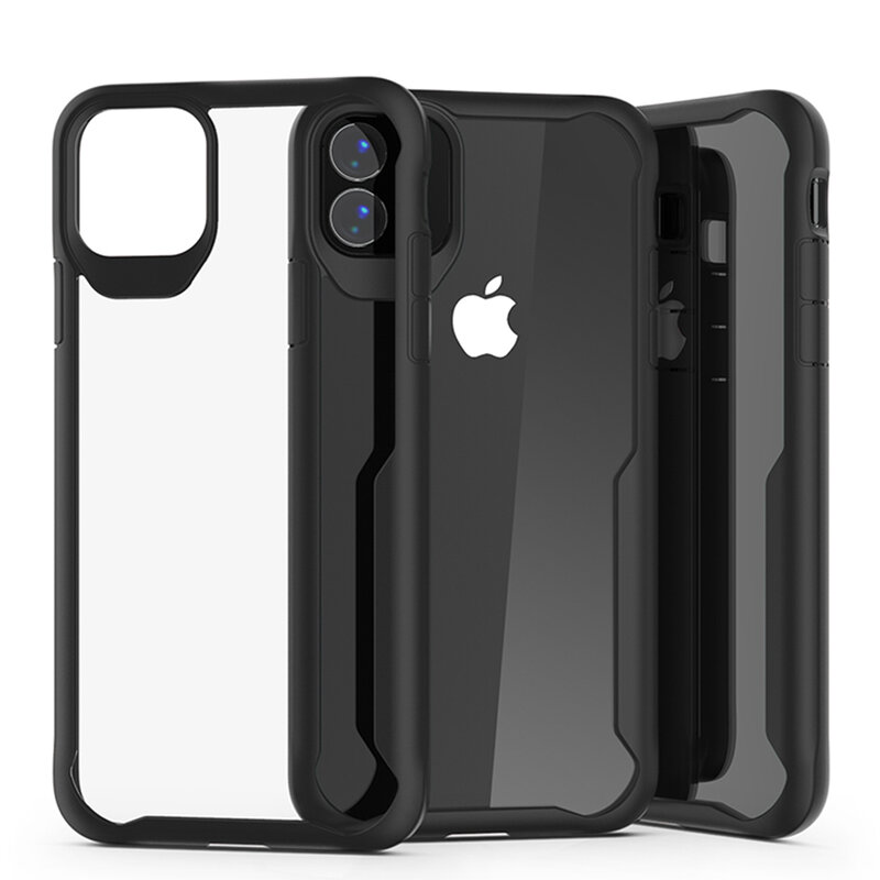 Husa iPhone 12 Mobster Glaast Series Transparenta - Negru