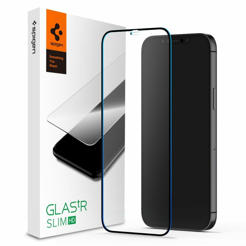 Folie sticla iPhone 12 Pro Max Spigen Glas.t R Slim HD, negru, AGL01468