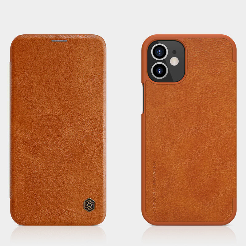 Husa iPhone 12 Nillkin QIN Leather, maro