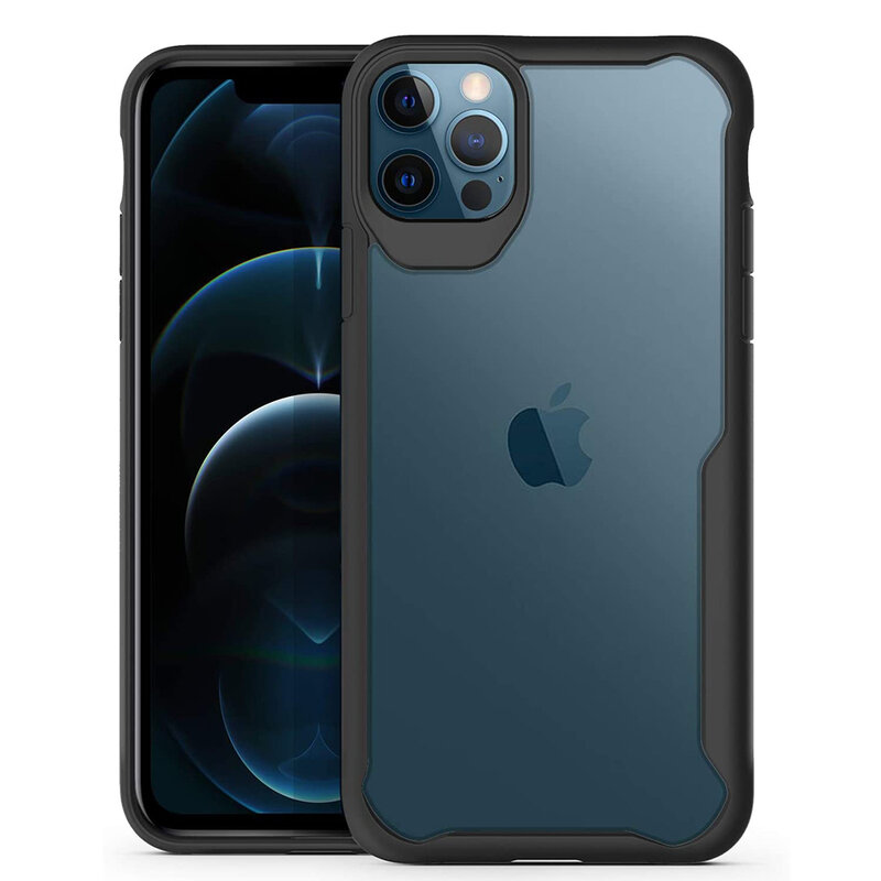 Husa iPhone 12 Pro Mobster Glaast Series Transparenta - Negru