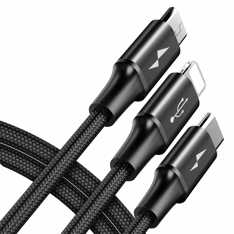 Cablu de date Baseus 3in1 USB / Lightning / Type C / Micro-USB 3A - 1.2m  - CAMLT-SU01- Negru