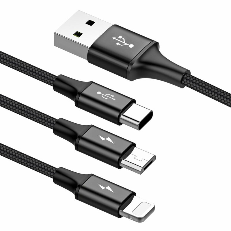 Cablu de date Baseus 3in1 USB / Lightning / Type C / Micro-USB 3A - 1.2m  - CAMLT-SU01- Negru