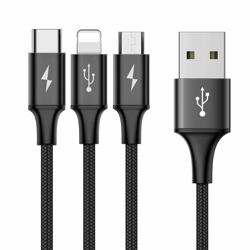 Cablu de date Baseus 3in1 USB / Lightning / Type C / Micro-USB 3A - 1.2m  - CAMLT-SU01- Negru