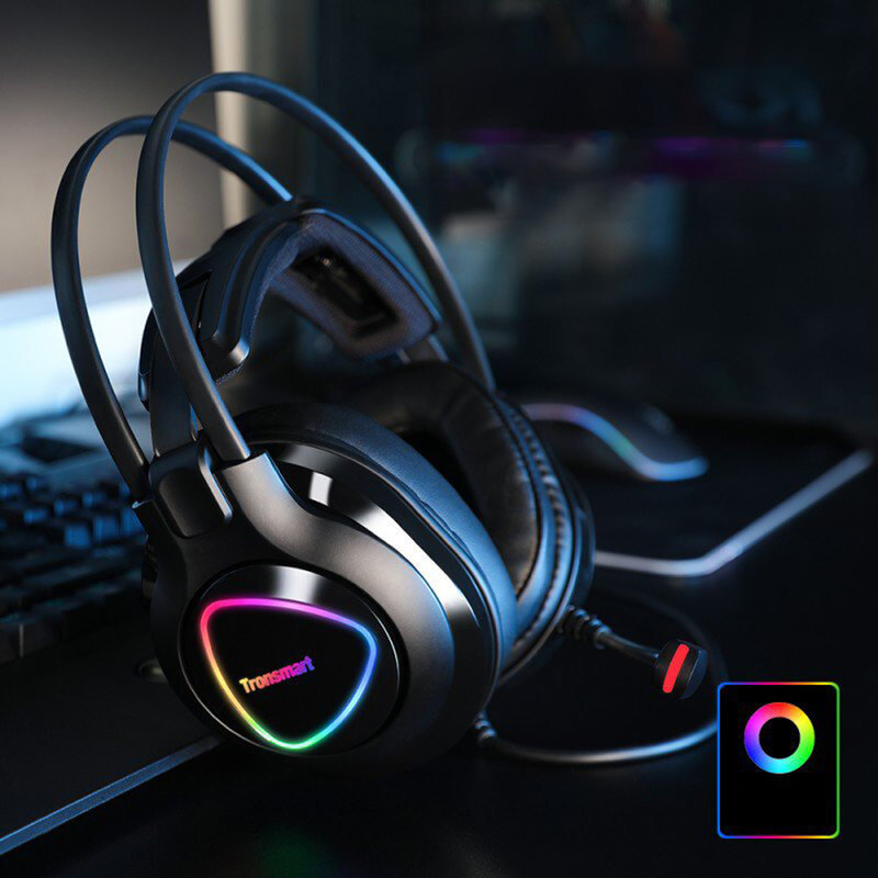Casti On-Ear RGB Gaming Tronsmart Glary Alpha Multiplatforma 3.5mm Jack/USB - Negru