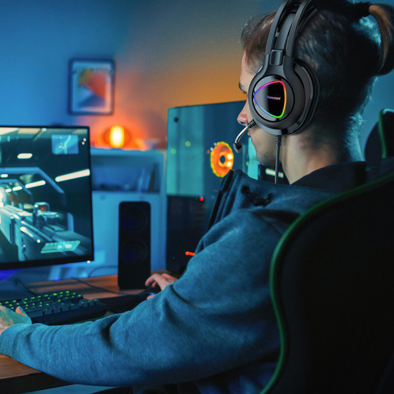 Casti On-Ear RGB Gaming Tronsmart Glary Alpha Multiplatforma 3.5mm Jack/USB - Negru