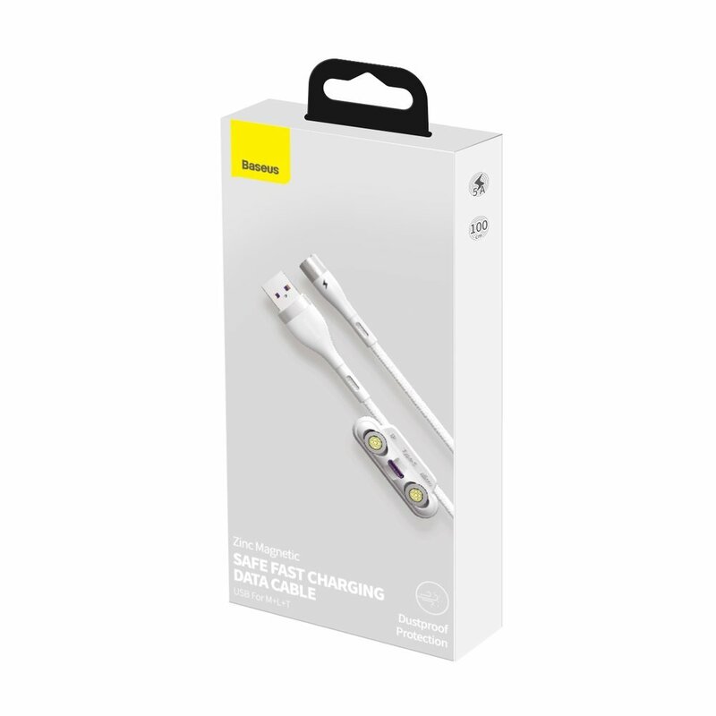 Cablu De Date 3in1 Micro-USB, Type-C, Lightning Baseus 5A 1m - CA1T3-B02 - Alb