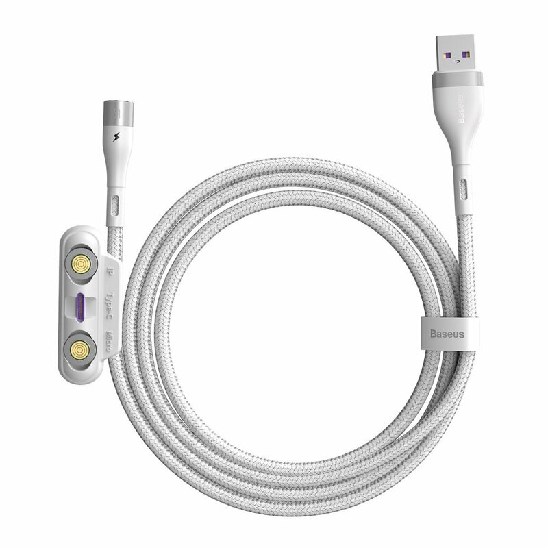 Cablu De Date 3in1 Micro-USB, Type-C, Lightning Baseus 5A 1m - CA1T3-B02 - Alb