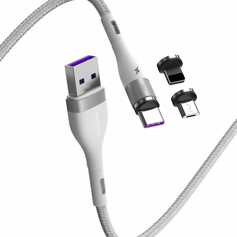 Cablu De Date 3in1 Micro-USB, Type-C, Lightning Baseus 5A 1m - CA1T3-B02 - Alb