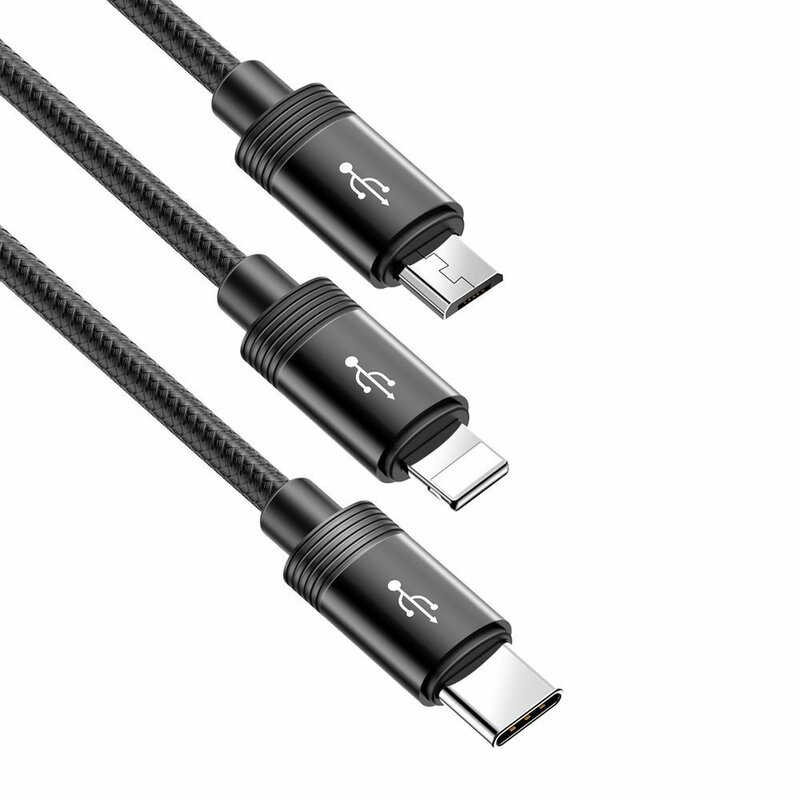 Cablu De Date Baseus 3in1 Micro-USB / Type-C / Lightning 3.5A 1.2m - CAMLT-PY01 - Negru 