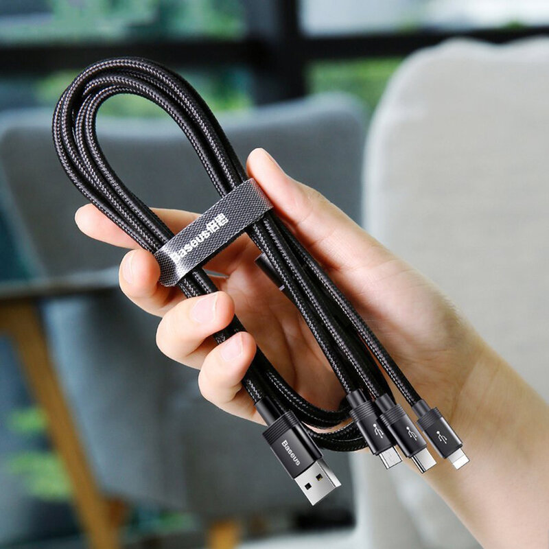 Cablu De Date Baseus 3in1 Micro-USB / Type-C / Lightning 3.5A 1.2m - CAMLT-PY01 - Negru 
