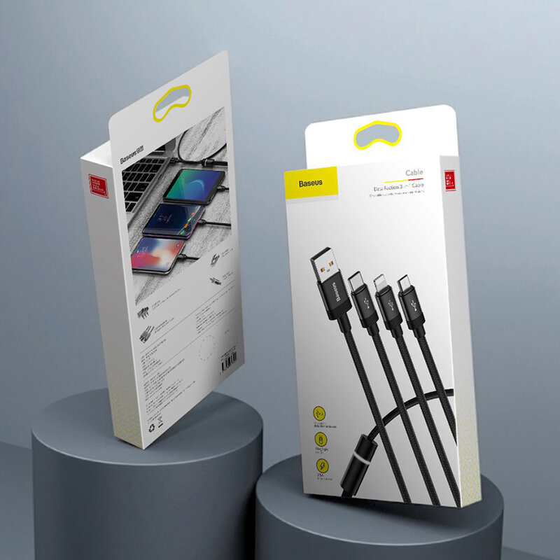 Cablu De Date Baseus 3in1 Micro-USB / Type-C / Lightning 3.5A 1.2m - CAMLT-PY01 - Negru 