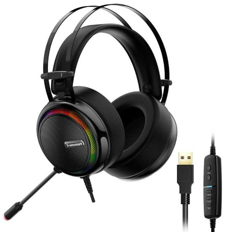Casti On-Ear RGB Gaming Tronsmart Glary Multiplatforma USB Fir 2.2 m - Negru