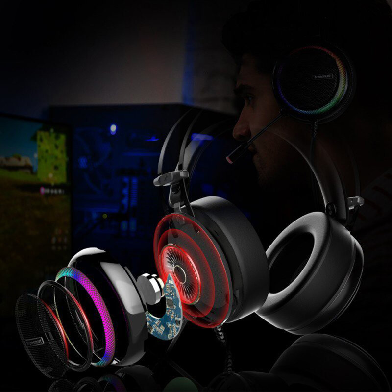 Casti On-Ear RGB Gaming Tronsmart Glary Multiplatforma USB Fir 2.2 m - Negru