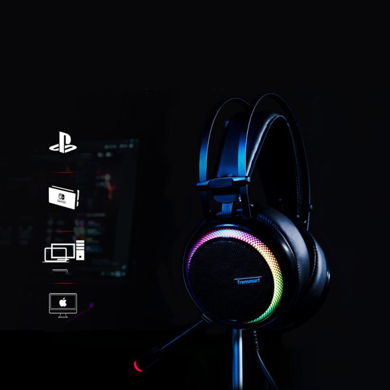 Casti On-Ear RGB Gaming Tronsmart Glary Multiplatforma USB Fir 2.2 m - Negru