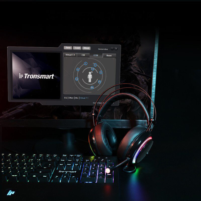 Casti On-Ear RGB Gaming Tronsmart Glary Multiplatforma USB Fir 2.2 m - Negru