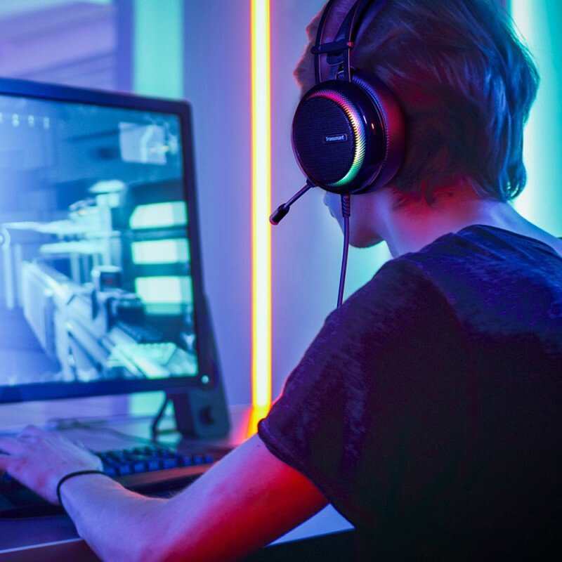 Casti On-Ear RGB Gaming Tronsmart Glary Multiplatforma USB Fir 2.2 m - Negru