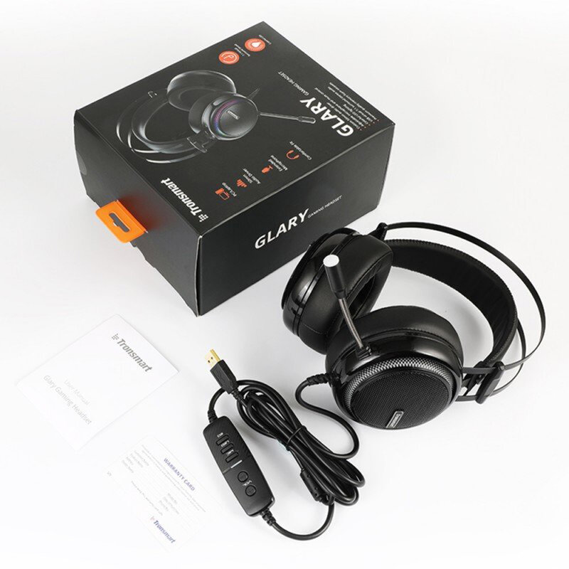 Casti On-Ear RGB Gaming Tronsmart Glary Multiplatforma USB Fir 2.2 m - Negru