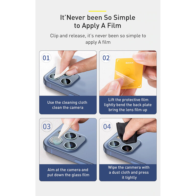 [Pachet 2x] Folie Camera iPhone 12 Pro Max Baseus Gem Lens Film - SGAPIPH61P-JT02 - Clear