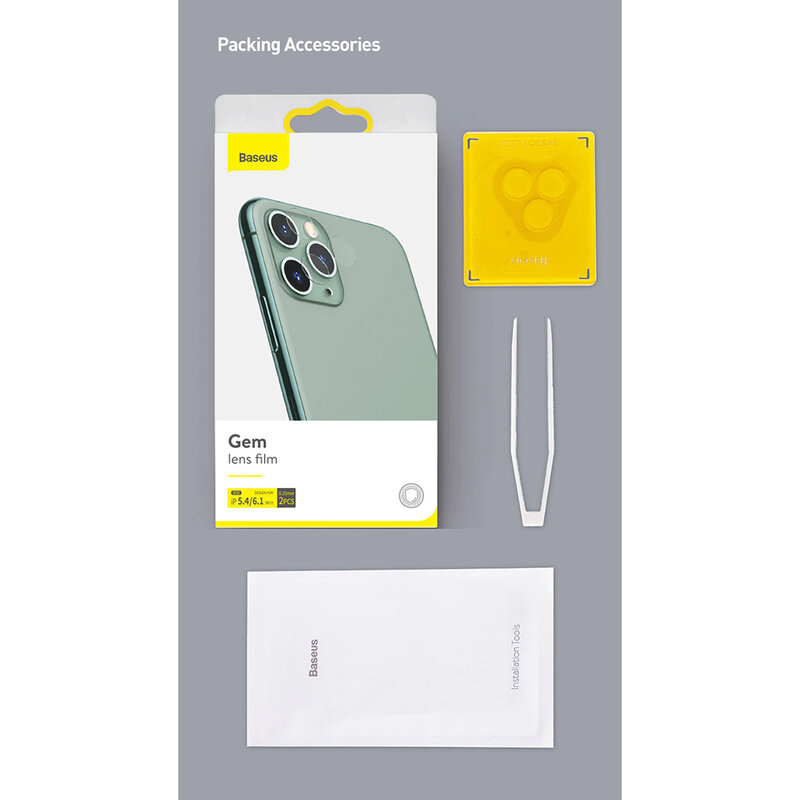 [Pachet 2x] Folie Camera iPhone 12 Pro Max Baseus Gem Lens Film - SGAPIPH61P-JT02 - Clear