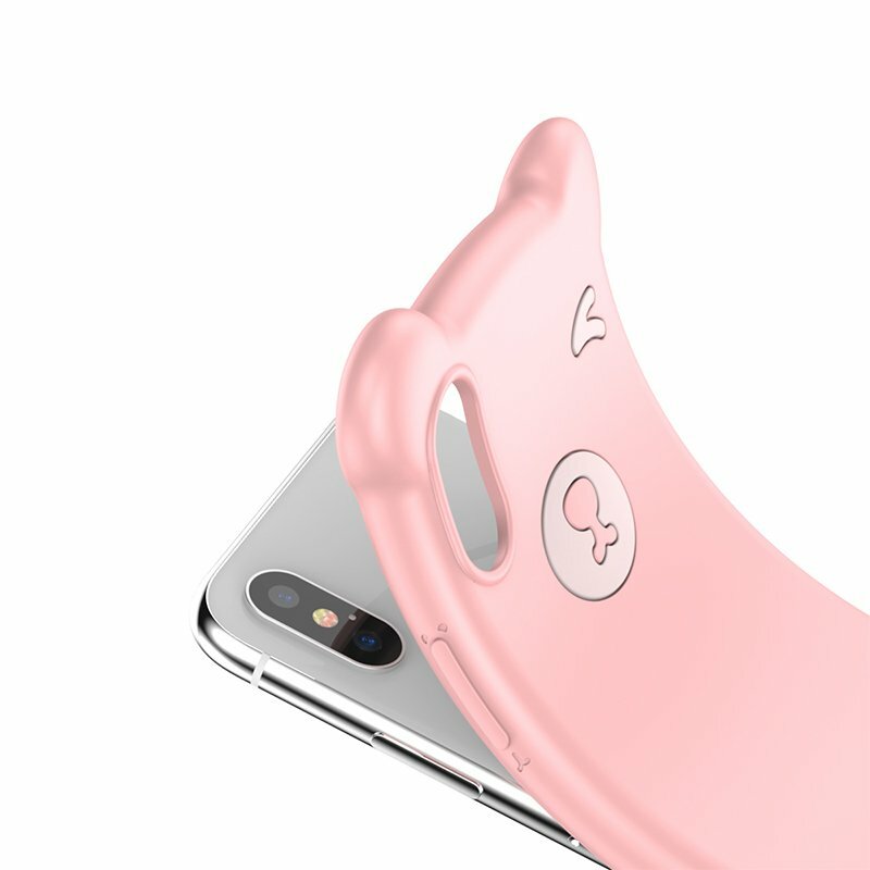 Husa iPhone XS Max Baseus Bear Plus Curea Pentru Incheietura - WIAPIPH65-BE04 - Roz