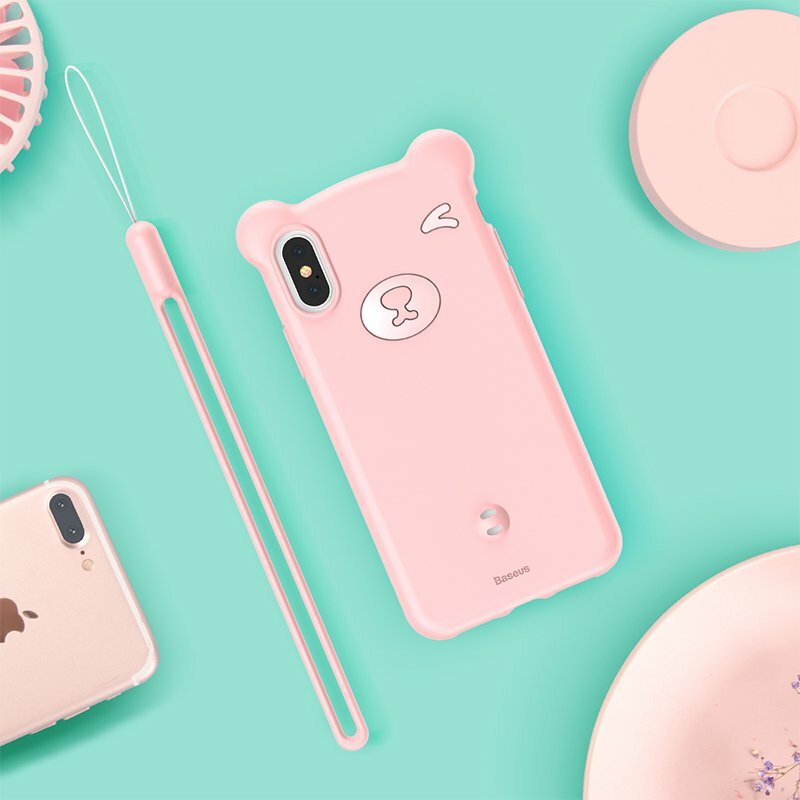 Husa iPhone XS Max Baseus Bear Plus Curea Pentru Incheietura - WIAPIPH65-BE04 - Roz