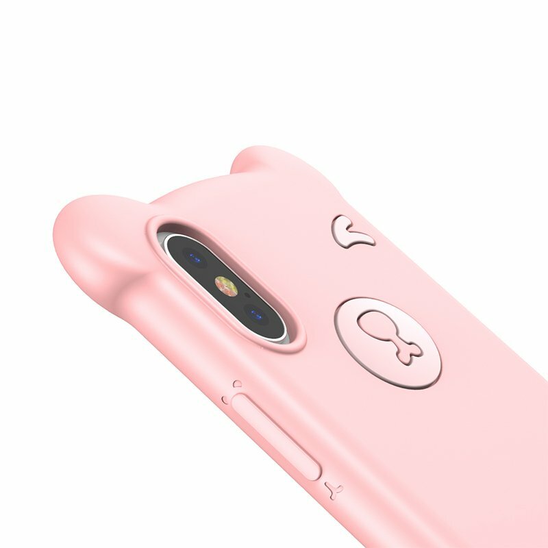 Husa iPhone XS Max Baseus Bear Plus Curea Pentru Incheietura - WIAPIPH65-BE04 - Roz